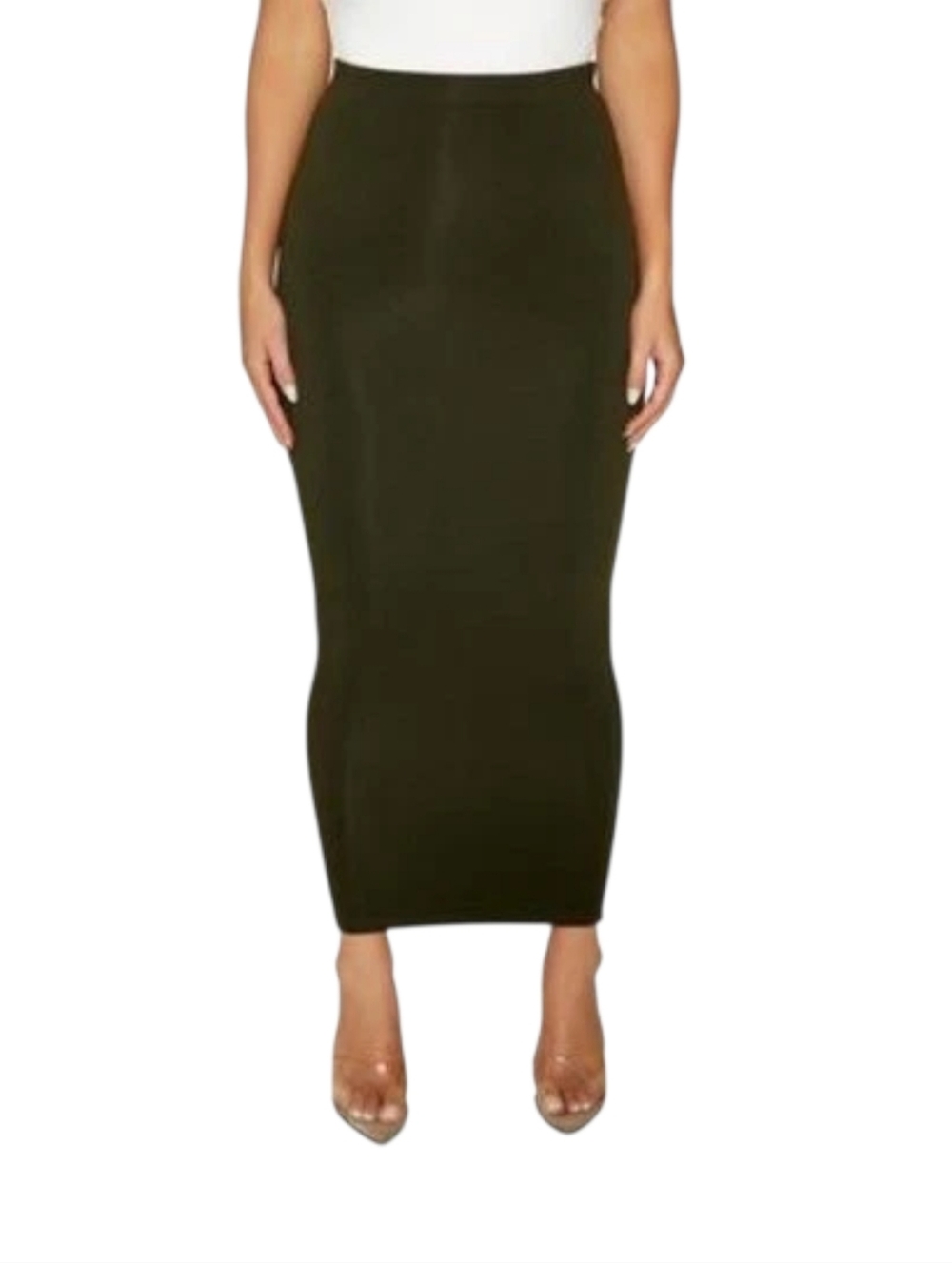 NWOT Naked Wardrobe Sculpt Bodycon Snatched Midi Pencil Skirt Olive Green XS
